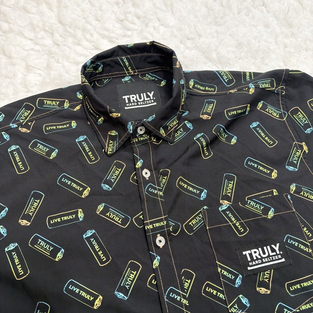 Truly Hard Seltzer Button Down Shirt Men's Medium All Over Print Party Black New